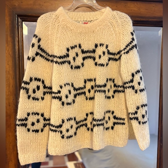 Tam Italia Vintage Mohair/Wool made in Italy Cream Black Patterned Women Sweater - Picture 2 of 8